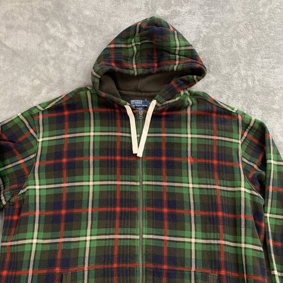 Polo Ralph Lauren Jacket Mens 3XL Tall Green Plaid Tartan Thermal Hooded Vintage - Picture 5 of 13